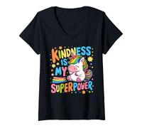 Mujer La bondad es mi Superpoder Sé Amable, Unicornio, Lucha contra el acoso Escolar para niños Camiseta Cuello V