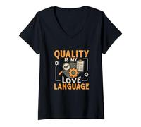 Mujer La Calidad es mi lenguaje de Amor Técnico de Control de Calidad Divertido Camiseta Cuello V