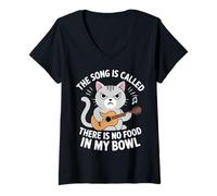 Mujer La canción se Llama No Hay Comida en mi tazón Funny Cat Camiseta Cuello V