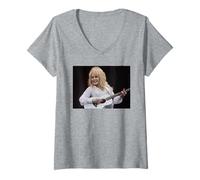 Mujer La Cantante Estadounidense Dolly Parton Vive con la Guitarra 2014 Camiseta Cuello V