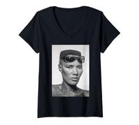 Mujer La Cantante Grace Jones Warm Leatherette Era 1980 Allan Ballard Camiseta Cuello V