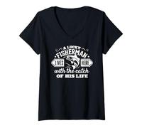 Mujer La captura de su vida Marido Un pescador afortunado Su mejor captura Camiseta Cuello V