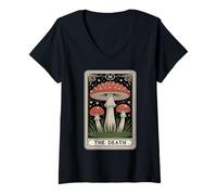Mujer La Carta del Tarot de la Muerte Amanita Muscaria Fly Agaric Hongo Camiseta Cuello V