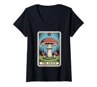 Mujer La Carta del Tarot de la Muerte Fly Agaric Amanita Muscaria Hongo Camiseta Cuello V
