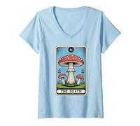 Mujer La Carta del Tarot de la Muerte Fly Agaric Amanita Muscaria Hongo Camiseta Cuello V