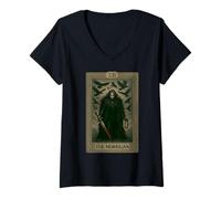 Mujer La carta del tarot de Morrigan Diosa celta de la guerra y la profecía Camiseta Cuello V