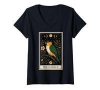 Mujer La Carta del Tarot del pájaro del Loro de Caique Luna Bruja Camiseta Cuello V