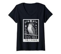Mujer La Carta del Tarot del pájaro del Loro de Caique Luna Bruja Camiseta Cuello V