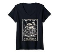 Mujer La Carta del Tarot Kraken, Monstruo Marino Vintage Camiseta Cuello V
