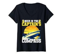 Mujer La Cerveza es el Barco a Motor Brújula del capitán Divertido Barco a Motor Camiseta Cuello V