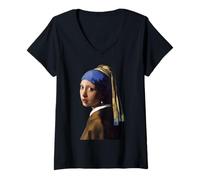 Mujer La Chica del Pendiente de Perla: por Johannes Vermeer Camiseta Cuello V