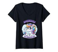 Mujer La Ciencia es mágica Vibraciones de Unicornio Camiseta Cuello V