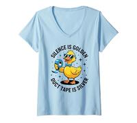 Mujer La Cinta Adhesiva People Annoy Me Silence Is Golden Duct Tape es Plateada Camiseta Cuello V