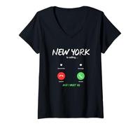 Mujer La Ciudad de Nueva York está Llamando y Debo IR de Viaje Camiseta Cuello V