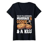 Mujer La clave para un matrimonio exitoso es una galleta y un beso Camiseta Cuello V