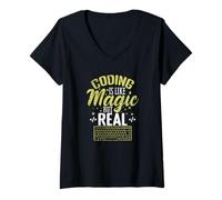 Mujer La codificación es como Magia Pero Real Camiseta Cuello V