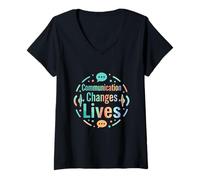 Mujer La comunicación Cambia Vidas diseño de Conciencia Camiseta Cuello V