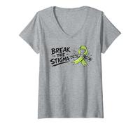Mujer La Conciencia sobre la Salud Mental de Green Ribbon rompe el estigma Camiseta Cuello V