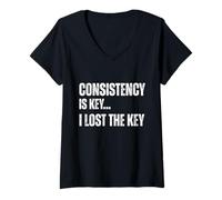 Mujer La consistencia es Clave Perdí la Clave Divertida Motivación sarcástica Camiseta Cuello V