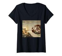 Mujer La creación de Gatos - Arte Parodia Inspirado en Miguel Ángel Camiseta Cuello V