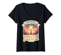 Mujer La crianza Cristiana es mi Ministerio Día del Padre Papá Dios Camiseta Cuello V