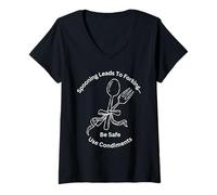 Mujer La Cuchara Conduce a condimentos de Uso de bifurcación Camiseta Cuello V