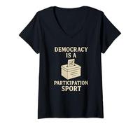 Mujer La democracia es un deporte de participación - Activismo de voto Camiseta Cuello V