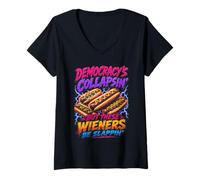 Mujer La Democracia está colapsando, Pero Estos Salchichas se abofetean Camiseta Cuello V
