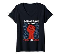 Mujer La Democracia Necesita tu Coraje Política Liberal Demócrata Camiseta Cuello V