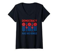 Mujer La Democracia no Tiene Reyes Arte Floral patriótico Camiseta Cuello V