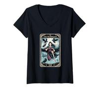 Mujer La Diosa Celta Morrigan Guerrero Cuervo Reina Tarot Camiseta Cuello V