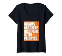 Mujer La disciplina del Color del Coral es la Etiqueta de Precio Gráfico de Coral Camiseta Cuello V