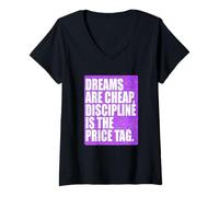 Mujer La disciplina del Color púrpura es la Etiqueta de Precio Gráfico púrpura Camiseta Cuello V
