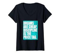 Mujer La disciplina del Color Turquesa es la Etiqueta de Precio Turquesa Camiseta Cuello V