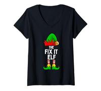 Mujer La Divertida Familia de Navidad Que combina The Fix It Elf Camiseta Cuello V
