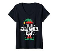 Mujer La Divertida Familia navideña de The Social Worker Elf Camiseta Cuello V