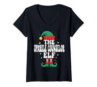 Mujer La Divertida Familia navideña de The Sparkle Counselor Elf Camiseta Cuello V