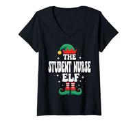 Mujer La Divertida Familia navideña de The Student Nurse Elf Camiseta Cuello V