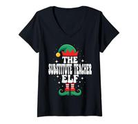 Mujer La Divertida Familia navideña de The Substitute Teacher Elf Camiseta Cuello V