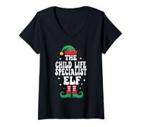 Mujer La Divertida Navidad de The Child Life Specialist Elf Camiseta Cuello V