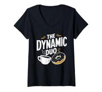 Mujer La Divertida rosquilla de café The Dynamic Duo Coffee Donuts Camiseta Cuello V