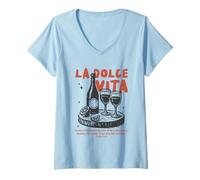 Mujer La Dolce Vita Buena Comida Buenas bebidas Camiseta Cuello V