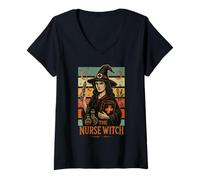 Mujer La Enfermera Bruja Retro fantasía diseño médico Camiseta Cuello V