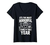 Mujer La época más horrorosa del año Monstruo Aterrador Halloween Camiseta Cuello V