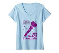 Mujer La Escuela es Importante, Pero el K-Pop es Importante, diseño Divertido Camiseta Cuello V