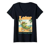 Mujer La Escuela Posterior está Fuera para el Fin del año Escolar de cocodrilo de Verano Camiseta Cuello V