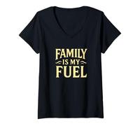Mujer La familia vintage es mi combustible. Retro, Crianza, Poder. Camiseta Cuello V