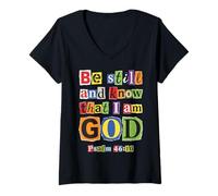 Mujer La fe Cristiana Conoce a Dios Salmo 46:10 Camiseta Cuello V