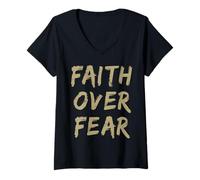 Mujer La fe Cristiana sobre el Miedo Creyente religioso Jesús Iglesia Camiseta Cuello V