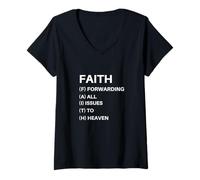 Mujer La fe enviando Todos los Asuntos al Cielo Motivación Cristiana Camiseta Cuello V